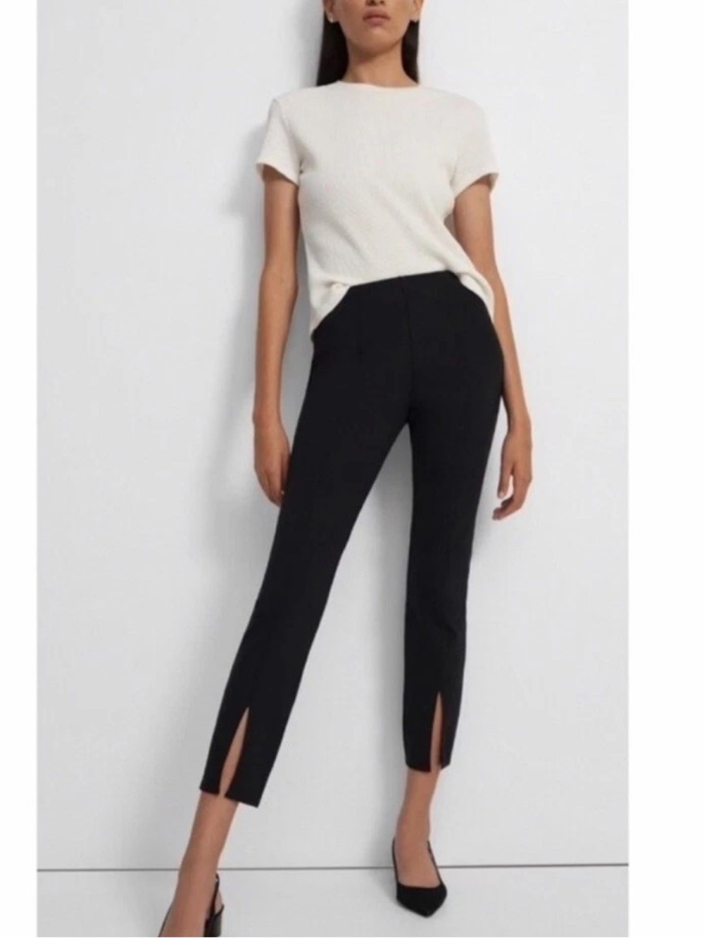 Theory Black Scuba Stretch Cropped Split Hem Pull On Leggings Size P/XS